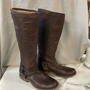Frye Dark Brown Harness Tall Boots